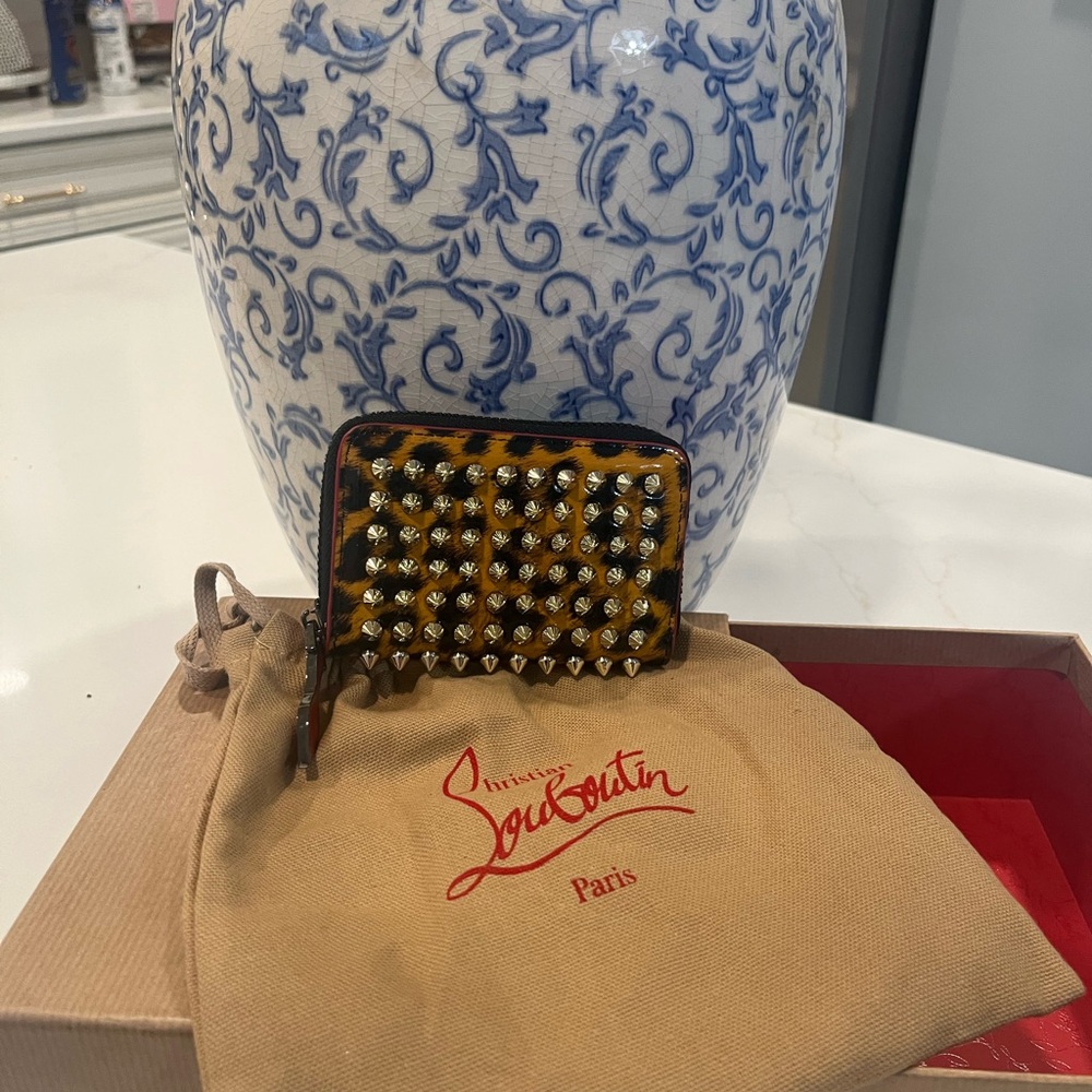 Christian Louboutin Gold Brown Key Card Holder with Studs
